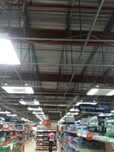 Sainsburys at Longwater, Norwich, where they have taken out all the ceiling tiles